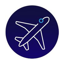 circular icon depicting an airplane