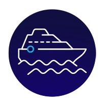 circular icon depicting a boat