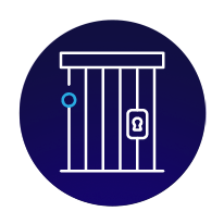 circular icon depicting a jail cell door