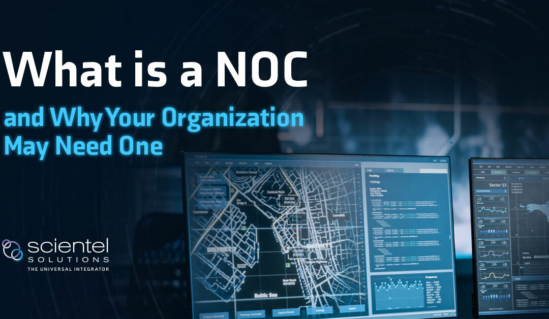 Image text states “What is a NOC and why your organization may need one” Image is a computer screen with various images on it