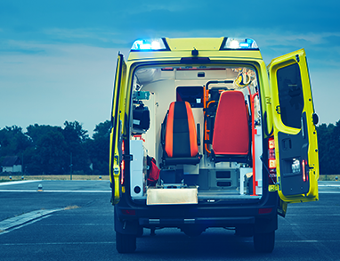 back end of an ambulance open to show the inside