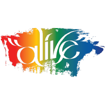 rainbow colored logo for Alive Charity